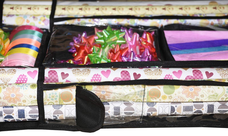 Freegrace Double Sided Hanging Gift Wrap Organizer | Large 16" x 41" Wrapping Paper Rolls Storage Bag | Tearproof & Space Saving Closet Gift Bag Organization Solution (Black) - Image 4